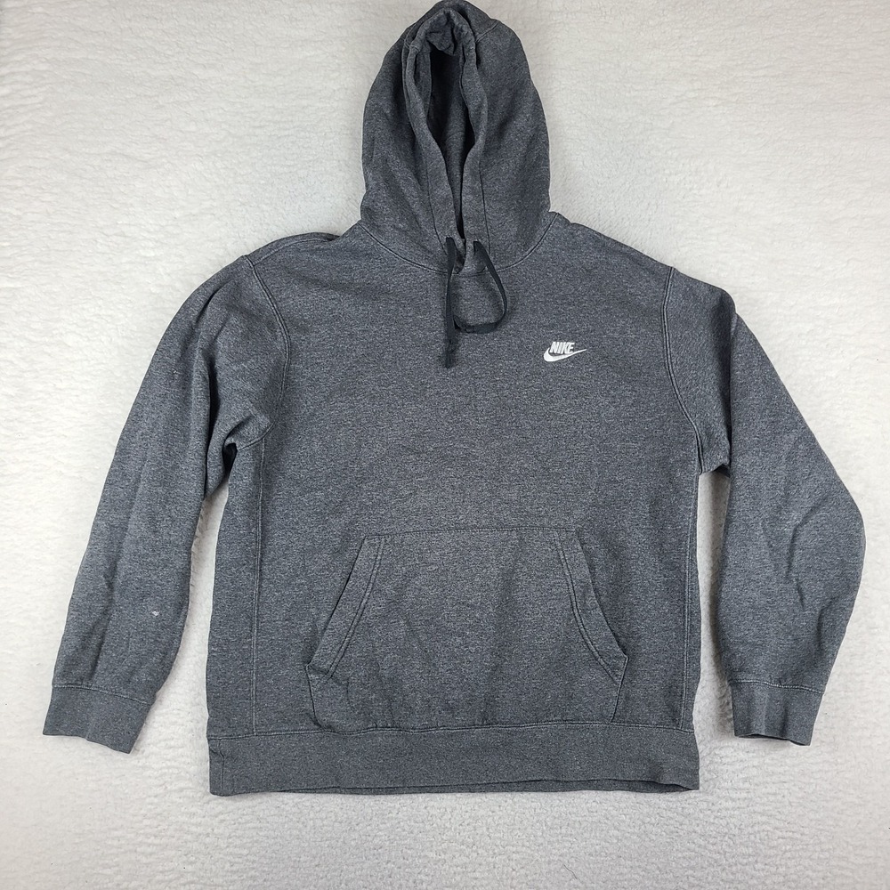 Nike Hoodie Mens Large Dark Gray Cotton Blend Club‎ Fleece Activewear * BV2654